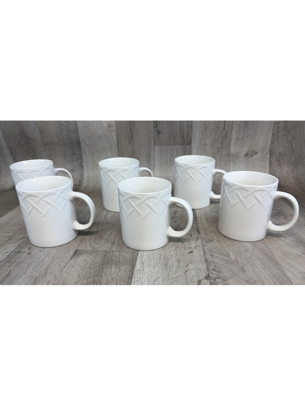 Oneida Wicker White Stoneware Set Of 6 Coffee Mugs Basket Weave Pattern